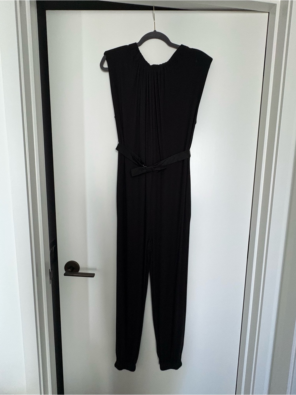 Something Navy Nikki Black Sleeveless Jumpsuit with Waist Bow - Picture 4 of 15
